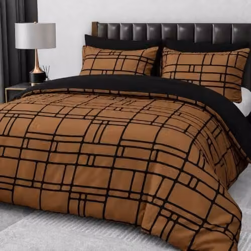 Pamposh Single Reversible Duvet Cover Set in Black and Brown, Premium Brushed Microfibre with Zipper Closure, W: 135 cm x D: 200 cm and Pillowcase 50 x 75 cm