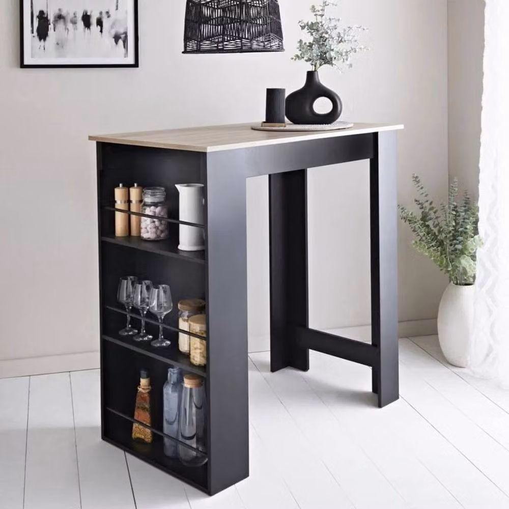 PAWNORA Modern Black Oak Wood Kitchen Island Dining Table – 2