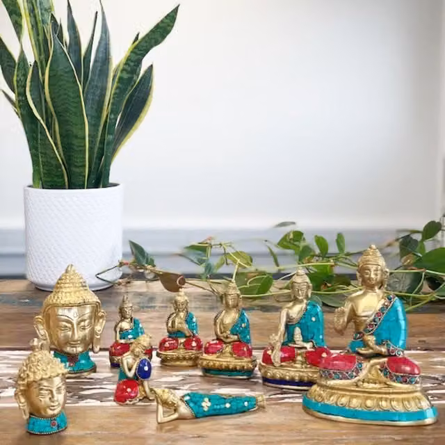 KDMK Gold Brass Buddha Figure, Oriental Tabletop Decorative Accent, Height: 6.5 cm