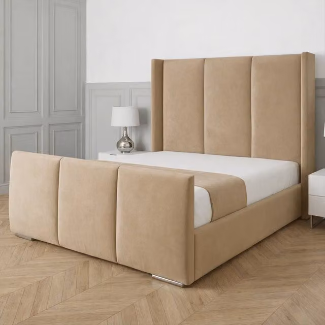 Living Comfort Bedz Westbury Double Gas Lift Storage Bed in Beige Velvet Upholstery, W/D/H: 140 x 200 cm