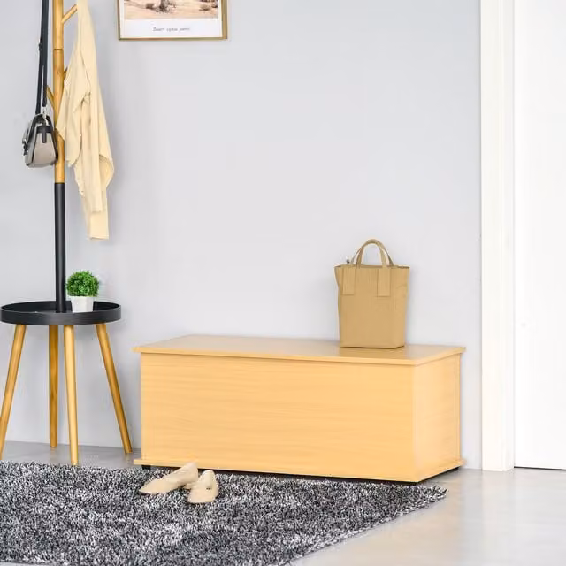 HOMCOM Brown Box Chest Ottoman Storage Cabinet with Soft-Close Lid