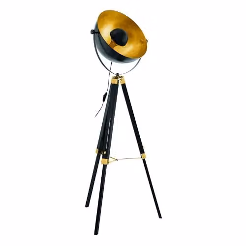 Eglo Covaleda Industrial Tripod Floor Lamp in Black and Gold/Brass, H 164 cm x W 55 cm x D 55 cm – 1