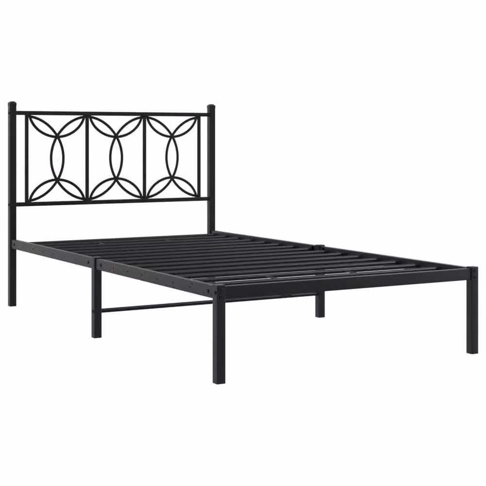 Berkfield Home Metal Bed Frame with Headboard, Black, W: 107 cm, L: 203 cm – 3