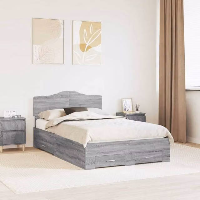 Berkfield Home Bed Frame with Drawer in Grey Sonoma, Engineered Wood, W: 120 cm, L: 190 cm – 1