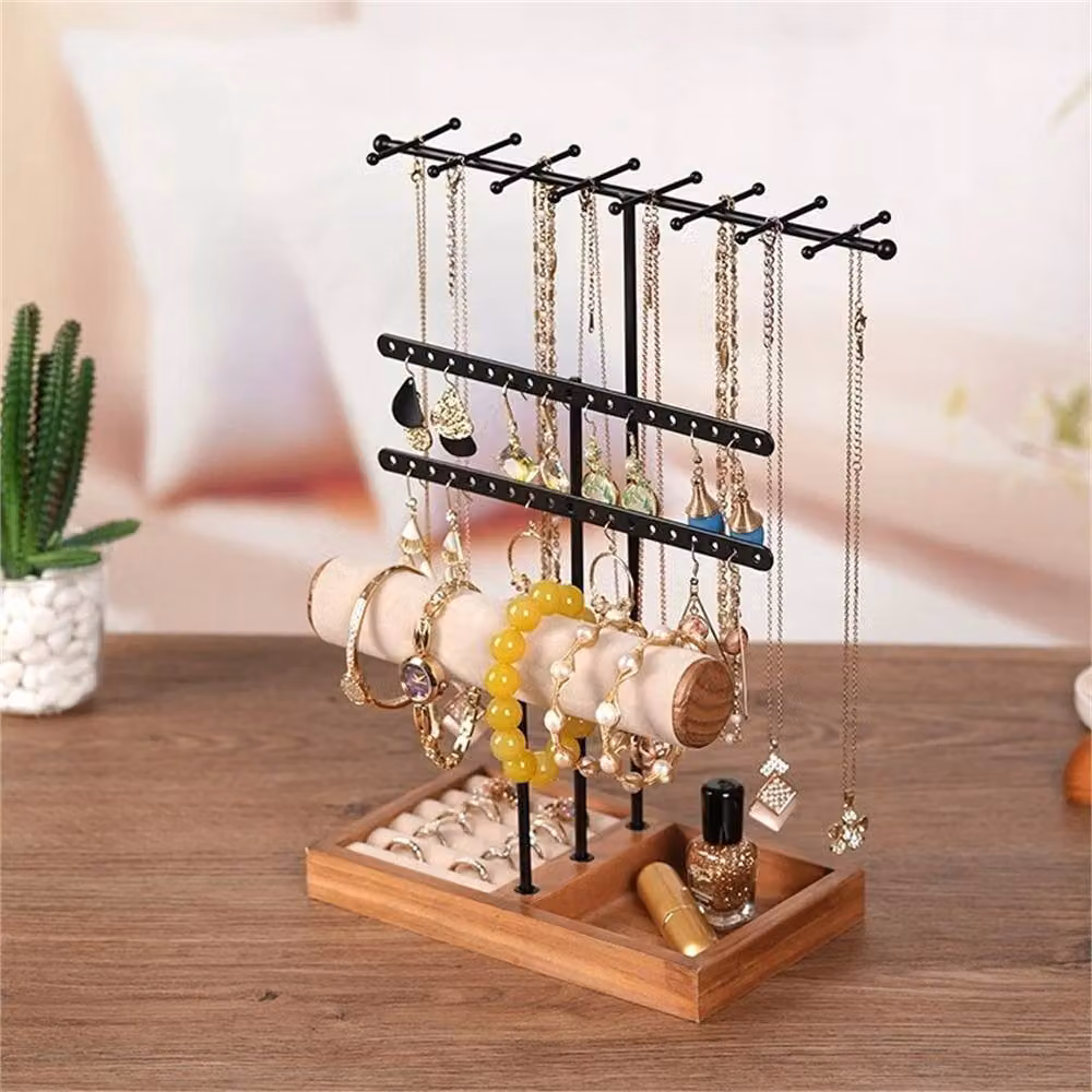 Nordara Rotating Multi-Tier Wood Jewelry Stand and Organizer Tray in Black – 4