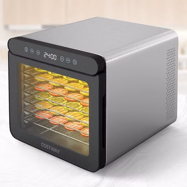 Costway Silver Food Dehydrator Machine with Stainless Steel and Overheat Protection