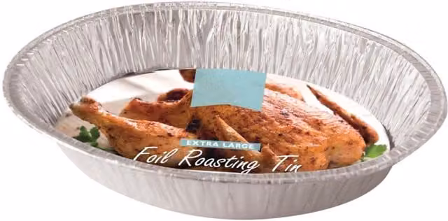 Kingfisher Extra Large Oval Disposable Foil Roasting Tray, Silver, 46 x 34 cm