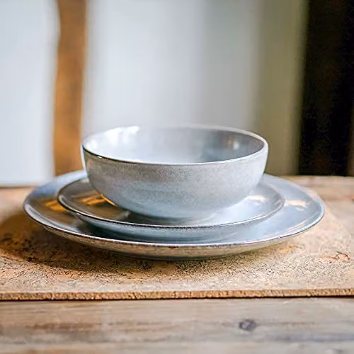 Cooks Professional 12 Piece Nordic Reactive Glaze Stoneware Dinnerware Set in Grey, Including 4 Dinner Plates, 4 Side Plates and 4 Cereal Bowls – 6