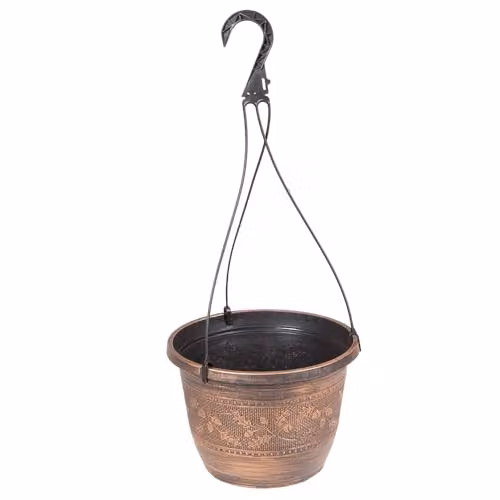 YouGarden 4 x Acorn Hanging Baskets in Bronze-Effect Plastic, Diameter: 25 cm