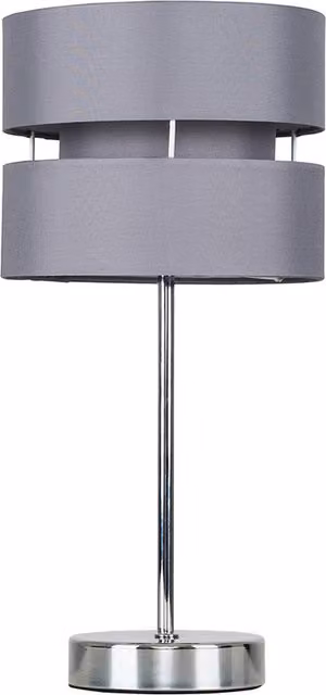 Pinto Modern Silver Chrome Metal Bedside Table Lamp with Grey Fabric Shade