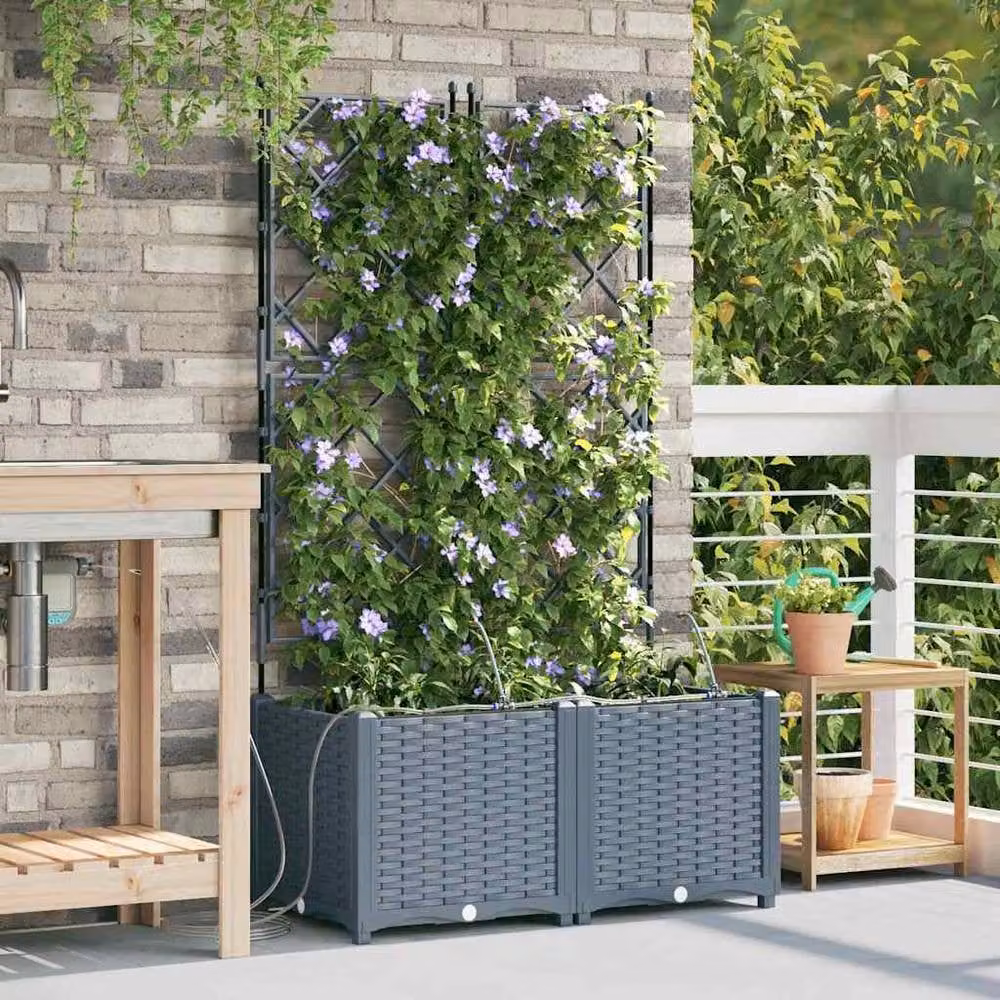 Berkfield Home Garden Planters with Water Irrigation System, 2 Pack, Light Grey – 2