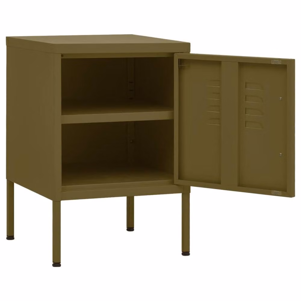 Berkfield Home Set of 2 Metal Nightstands in Olive Green, W/D/H: 35 x 35 x 51 cm – 3