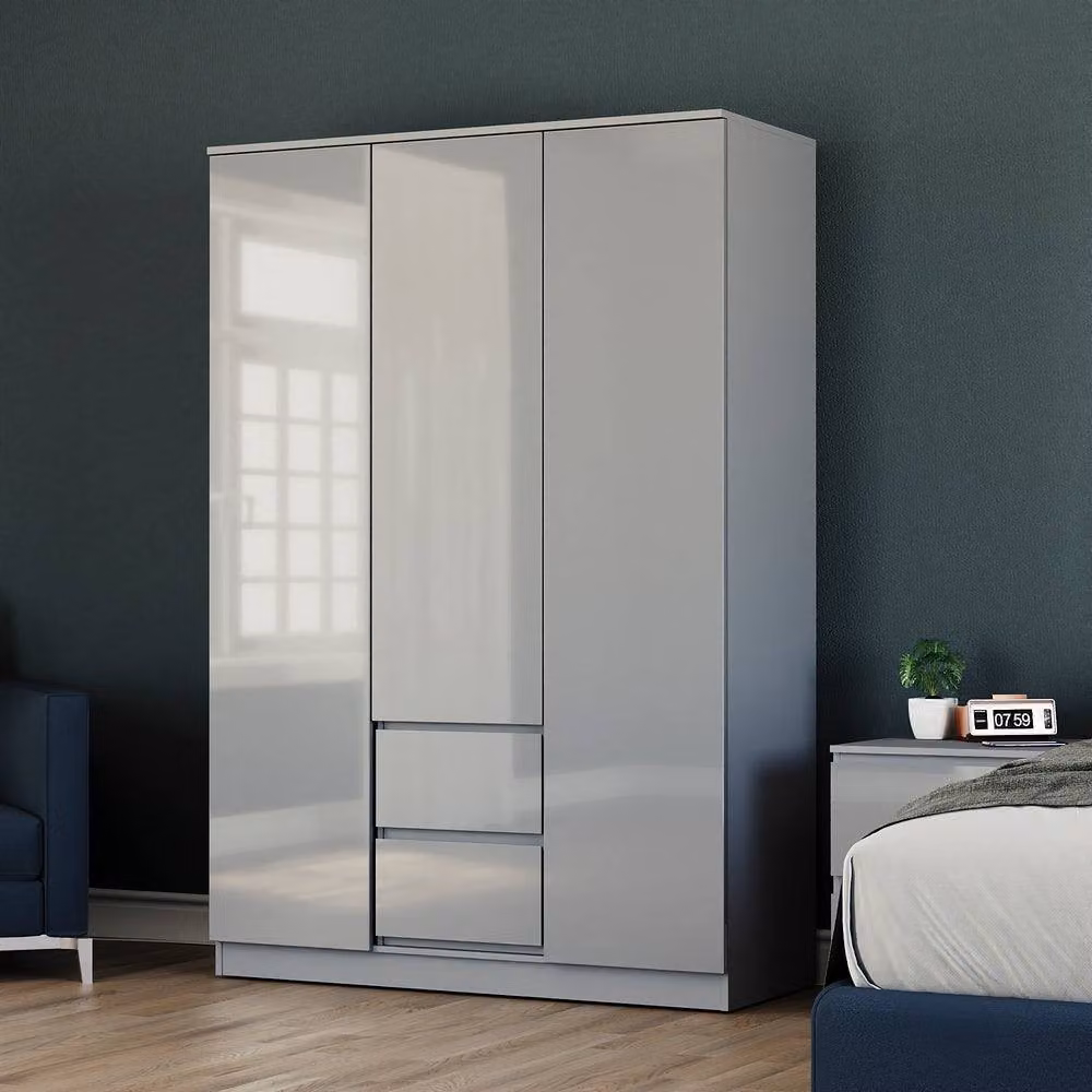 HD Designs Vida Designs Glinton 3 Piece Grey Glossy Bedroom Set – 3