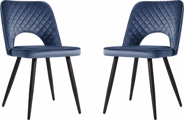 Home Garden Direct Pair of Shaftesbury Dining Chairs in Blue Velvet Fabric