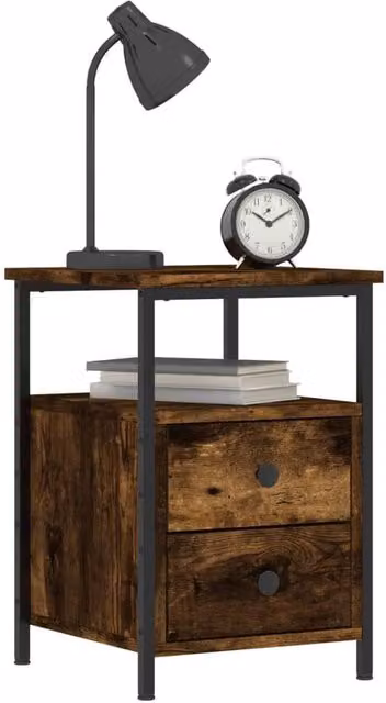 Berkfield Home Durable Bedside Cabinet in Smoked Oak Brown, W/D/H: 34 x 35.5 x 50 cm
