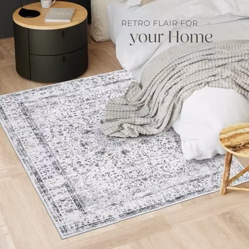 tectake Vintage Oriental Pattern Washable Rug with Non-Slip Base, Grey, Blue and Black, W/D: 120 x 170 cm – 3