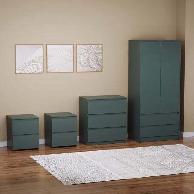 Vida Designs Denver 4 Piece Modern Bedroom Set in Green