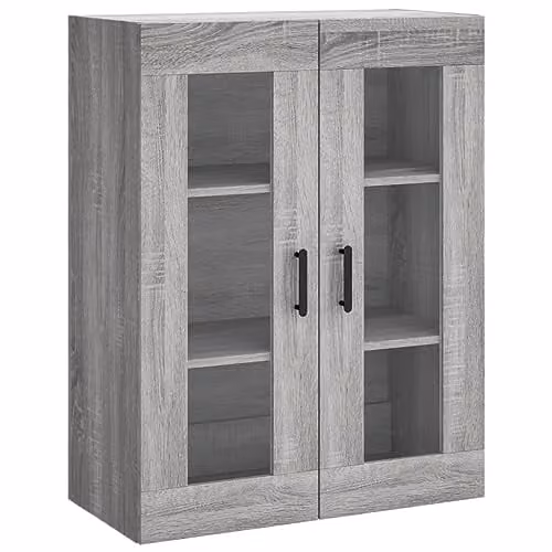 vidaXL Modern Wall Mounted Cabinet with Glass Doors in Grey, W/D/H: 69.5 x 34 x 90 cm