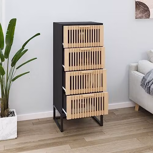 vidaXL Scandinavian Wall Mounted Highboard in Black with Internal Shelves and Drawers, W/D/H: 40 x 30 x 95 cm – 2