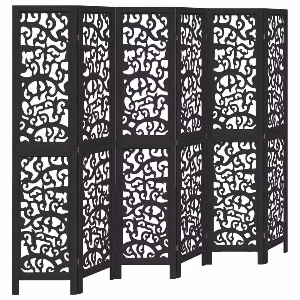 Berkfield Home 6 Panel Room Divider in Black Solid Paulownia Wood – 2