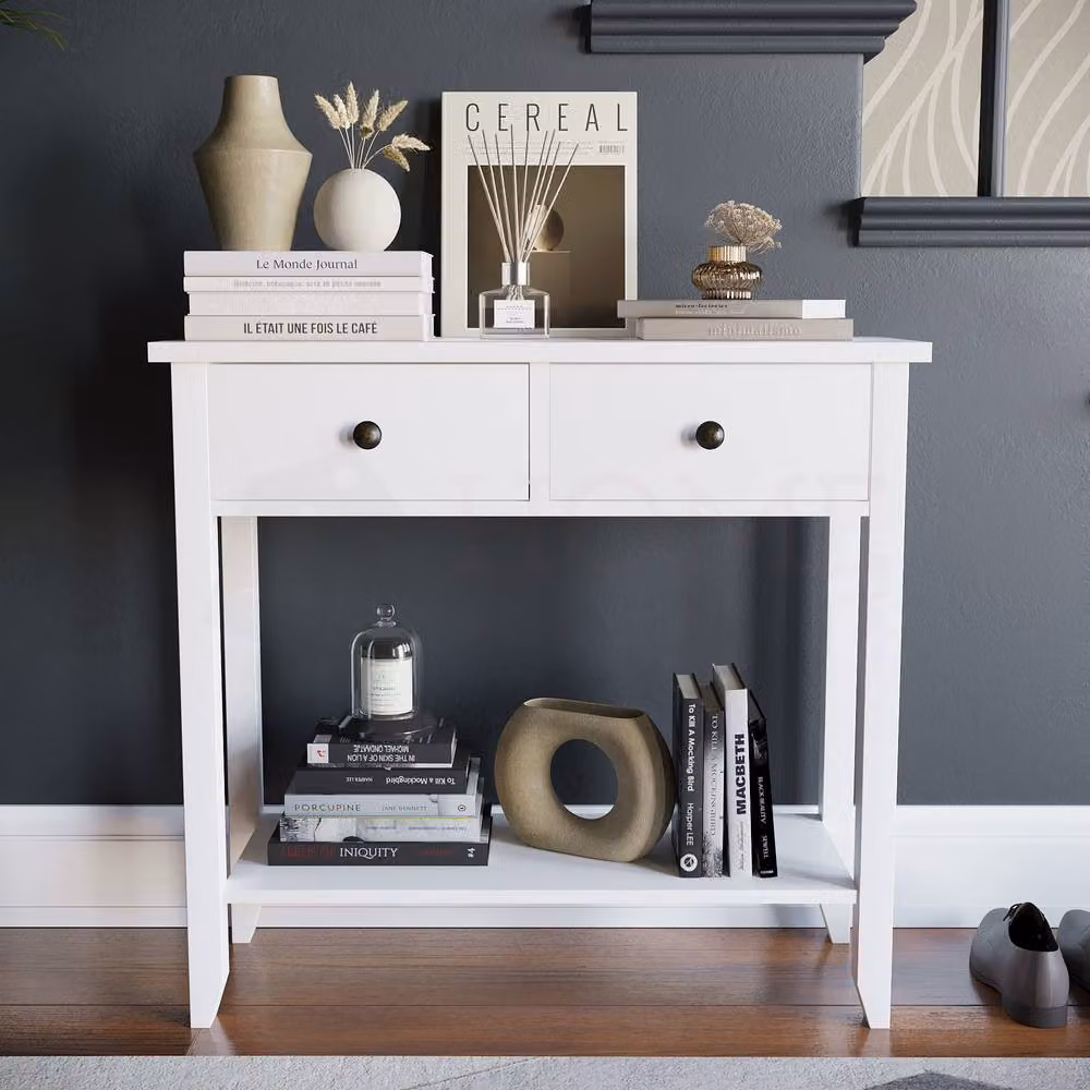 HD Designs Windsor Wooden Console Table with Drawers in White – 3
