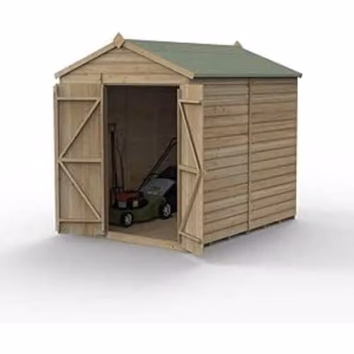 Forest Garden Rustic Brown Wooden Apex Shed with Double Doors and Gable Roof