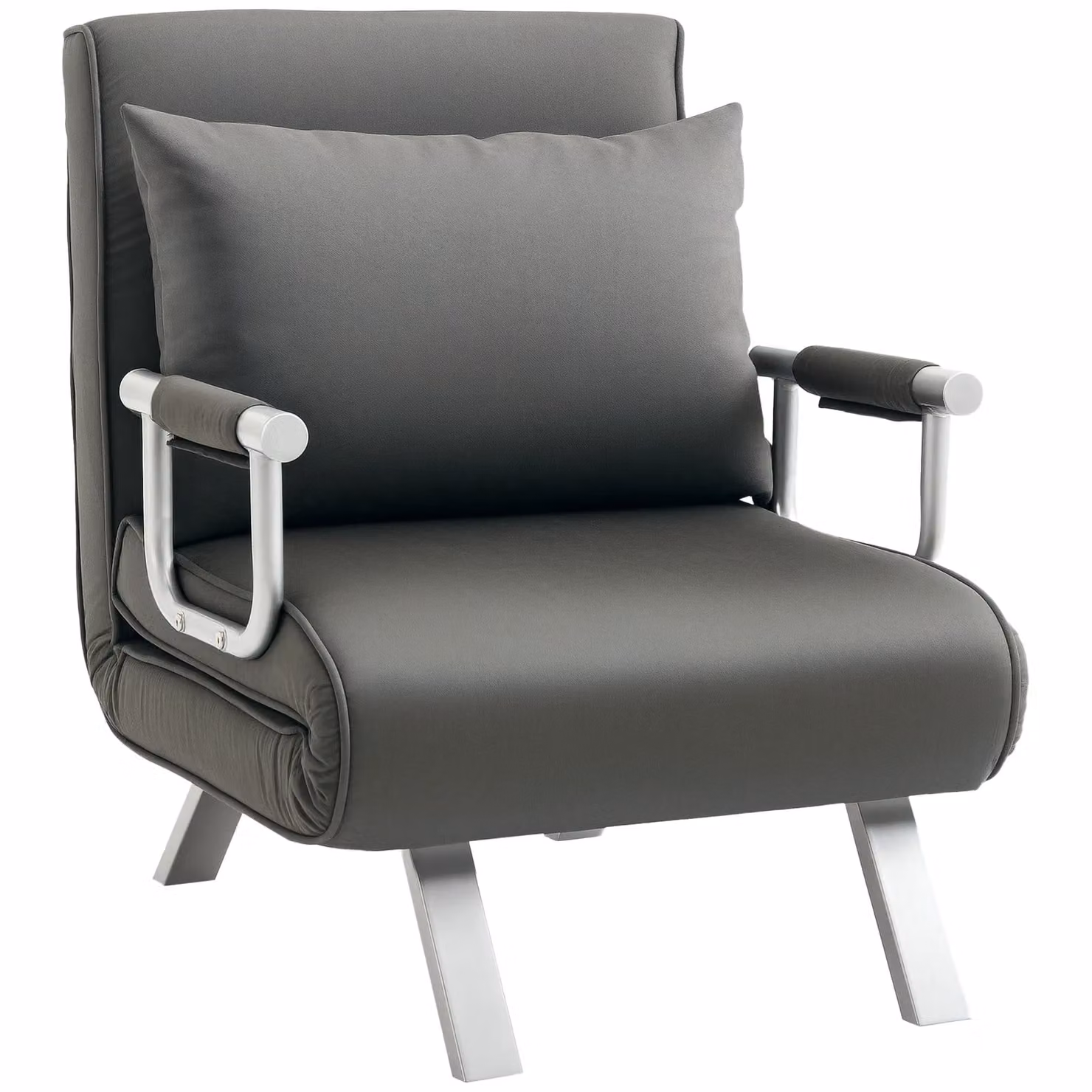 HOMCOM Single Folding 5 Position Convertible Sleeper Chair Bed in Dark Grey Microfibre – 2