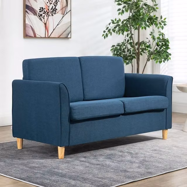 HOMCOM Blue Linen Upholstered Double Seat Loveseat Couch with Armrests – 1