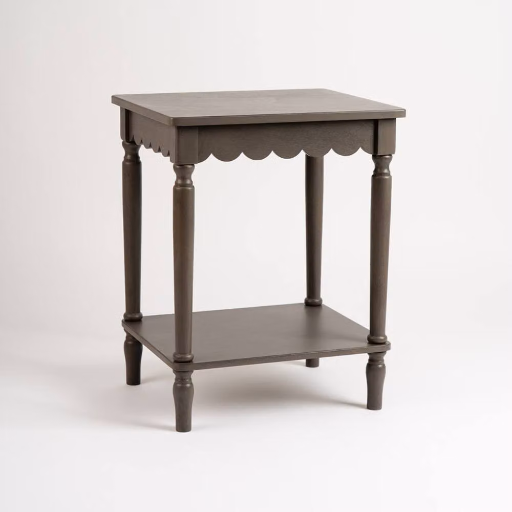 Scottish Everlastings Ltd Olive Brown Scalloped Edge Wood Side Table W/D/H: 38.0 x 38.0 x 58.0 cm – 2