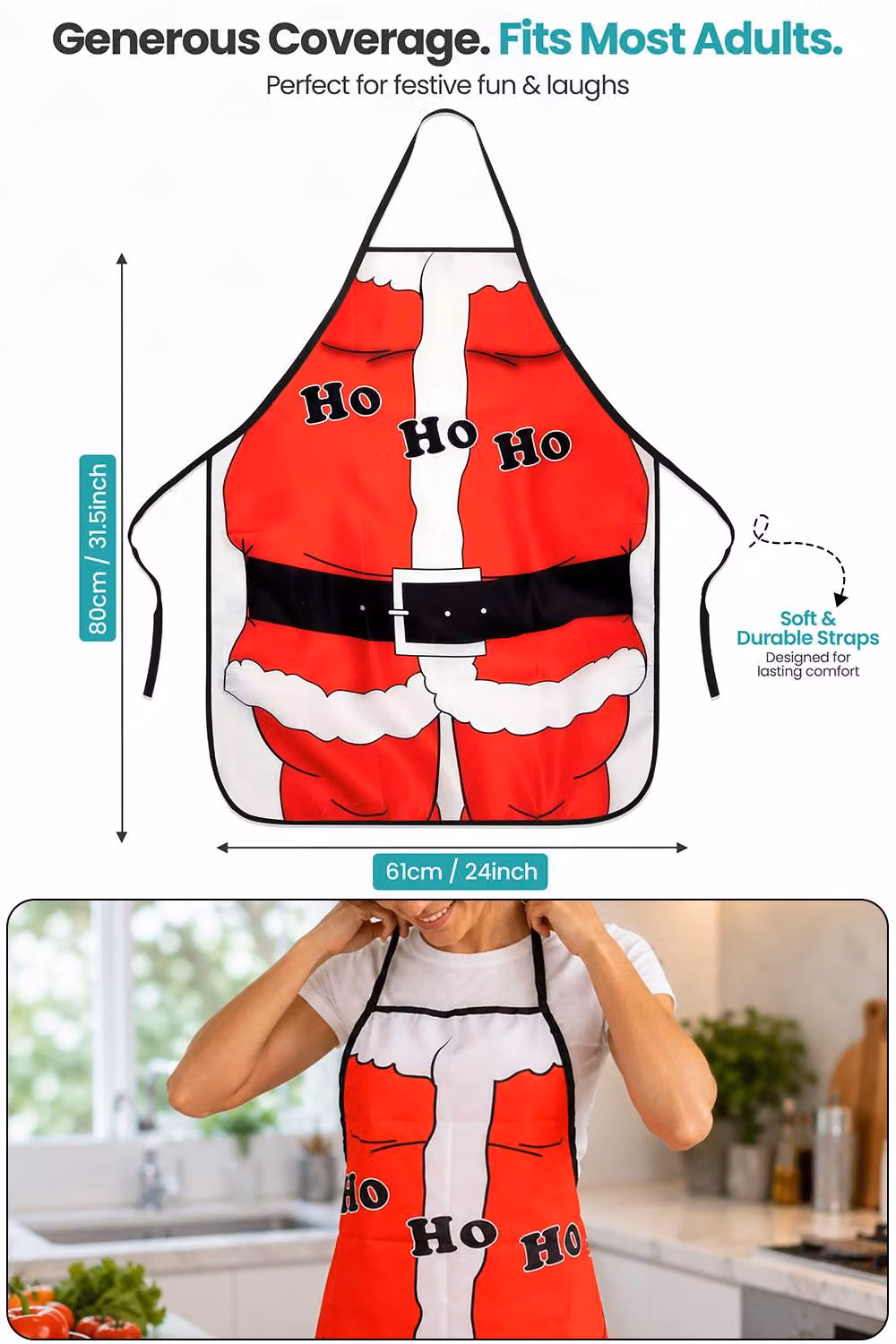 Neel Blue Santa Claus Christmas Kitchen Apron with HOHOHO Print in Red, White and Black for Adults – 2