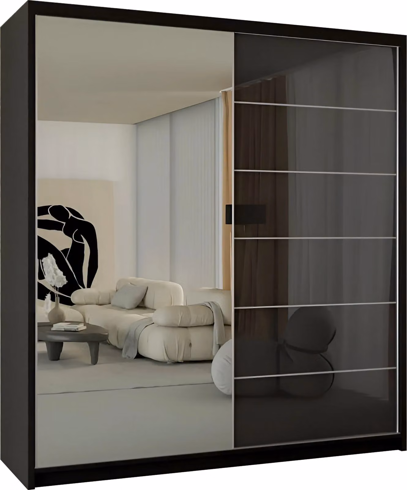 Sliding Wardrobes 4U Fusion High Gloss Sliding Mirror Door Wardrobe in Black W/D/H: 200 x 200 x 200 cm – 2