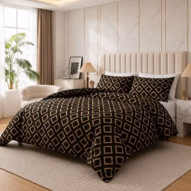 Grace Bedding Premium Soft Microfibre Duvet Cover and Pillowcase Set in Black, Super King, 200 x 200 cm – 1