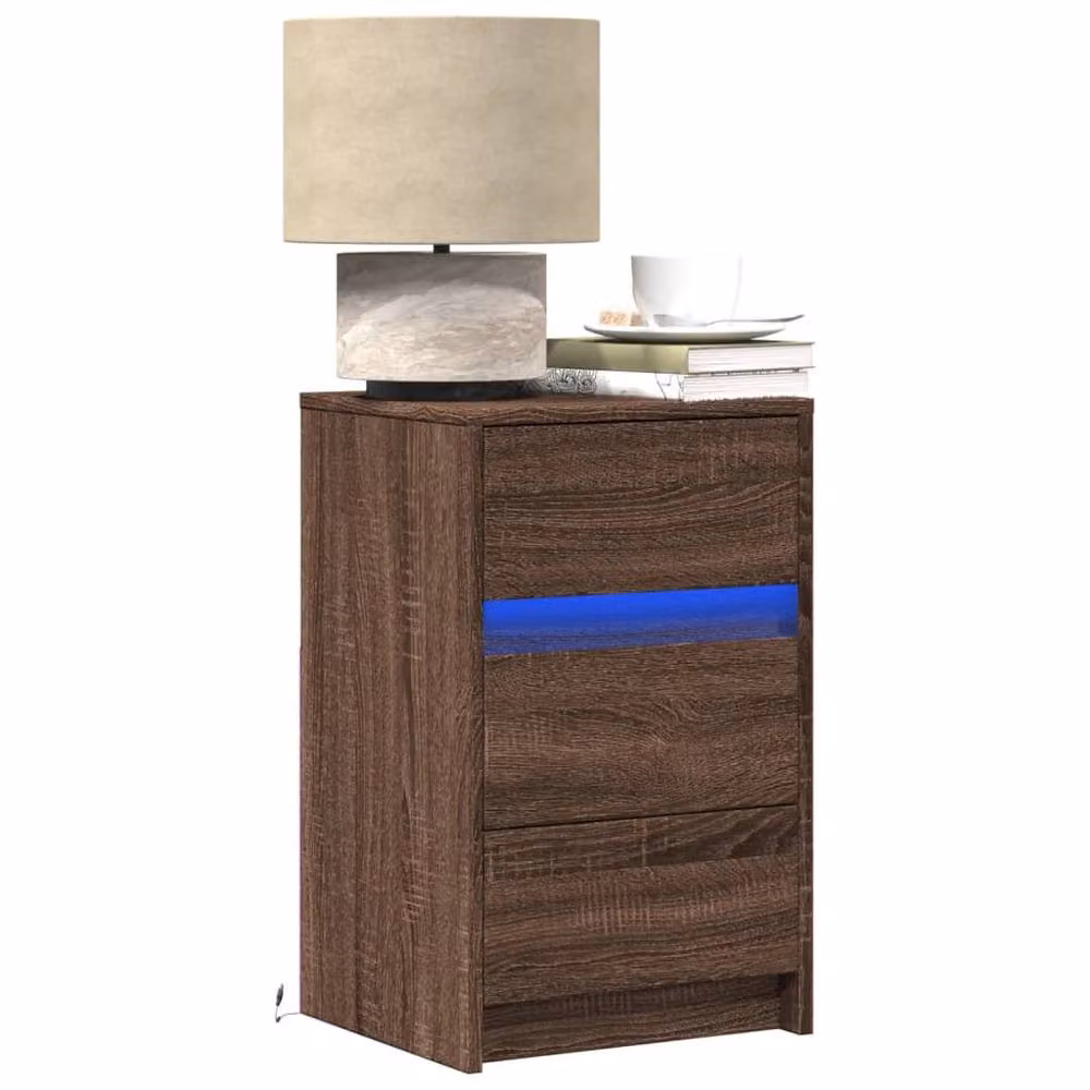 Berkfield Home Modern Bedside Cabinet with Integrated LED Lights in Brown Oak – 2