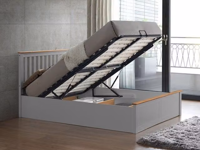 Bedmaster Malmo Wooden Ottoman Bed and Primrose 2000 Pocket Sprung Memory Foam Mattress in Grey, Size: King (W/D/H: 180 x 200 x 26 cm)