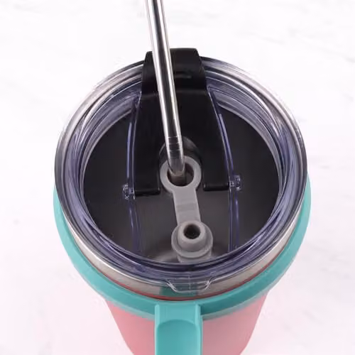 Myga Insulated Stainless Steel Travel Mug Tumbler with Straw and Flip Top Lid, Pink, 590ml – 2