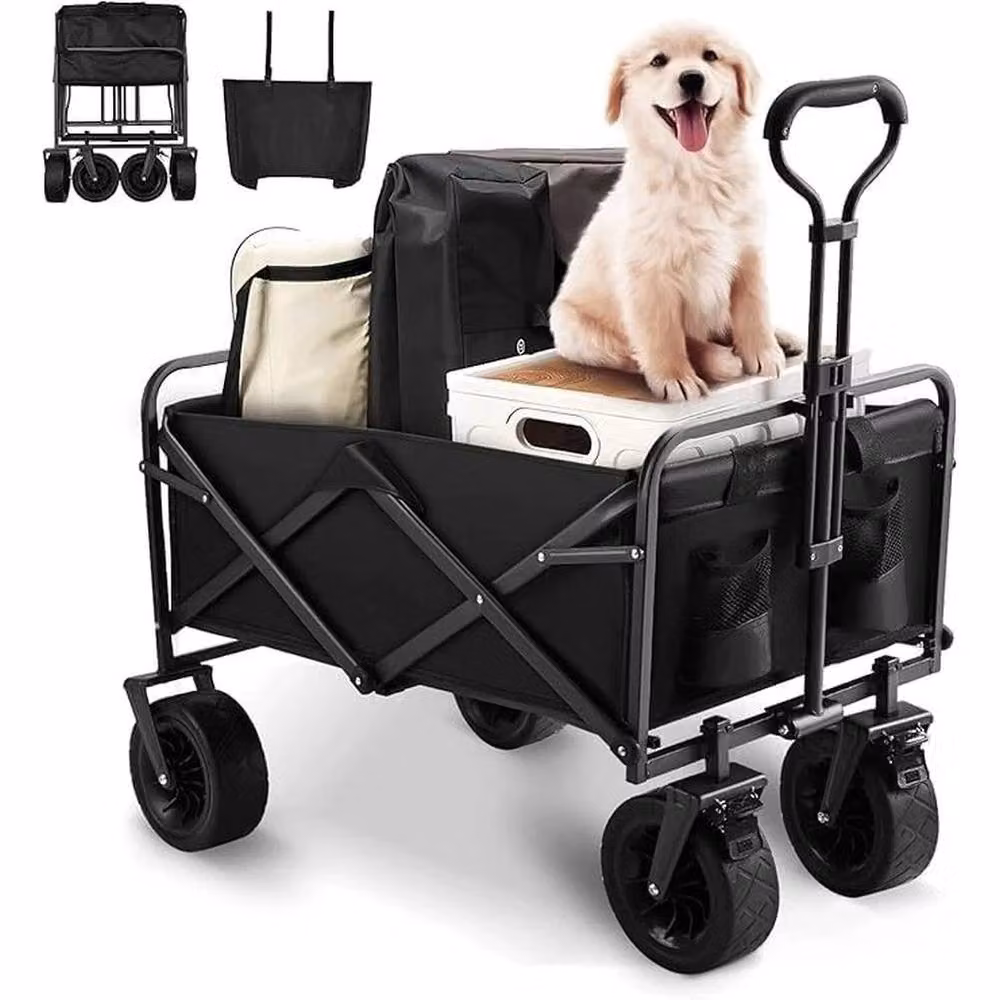 VOGREX Heavy Duty Foldable Beach Trolley Wagon Cart in Black – 3