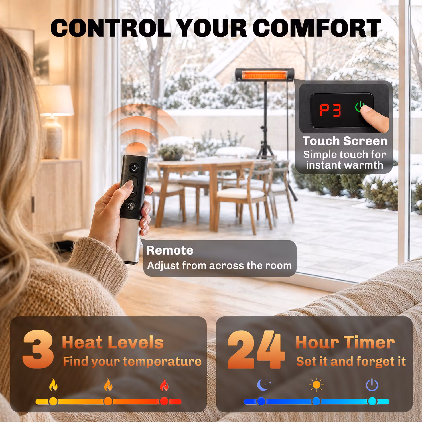 Outsunny 2500 W Electric Infrared Patio Heater with Tripod, IP65 Outdoor Garden Heater, Black – 6