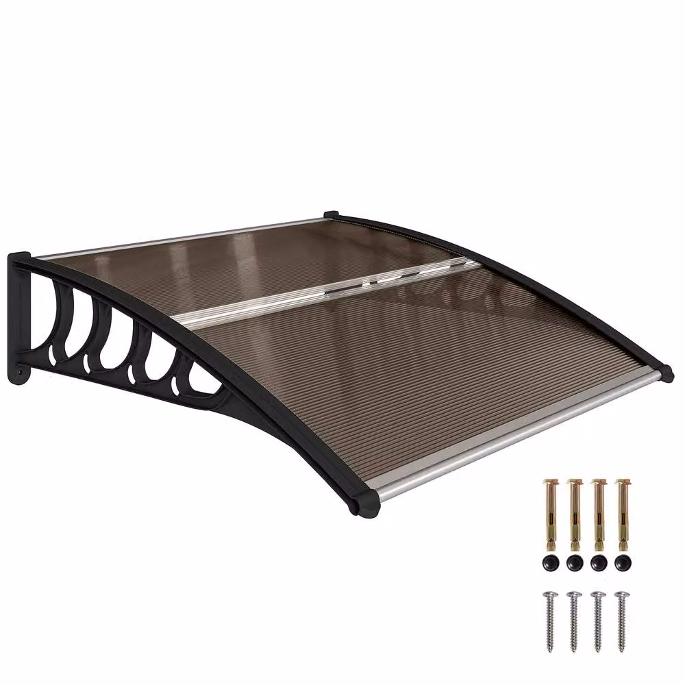 OUTSUNNY Brown Aluminium Wall-Mounted Door Canopy and Outdoor Window Awning Rain Shelter – 2