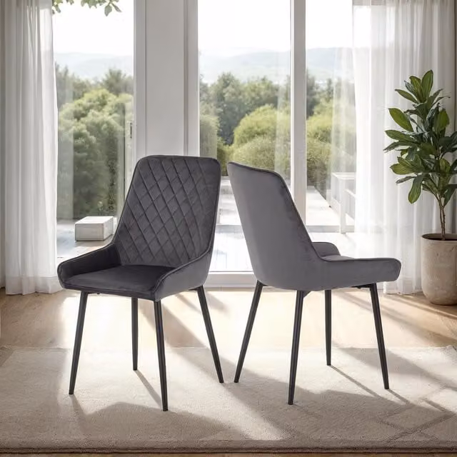 Seconique Avery Set of 2 Grey Velvet Dining Chairs with Armrests – 2