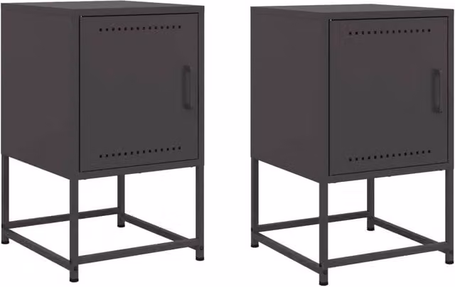 Berkfield Home Set of 2 Industrial Black Metal Bedside Cabinets, W/D/H: 36 x 39 x 60.5 cm