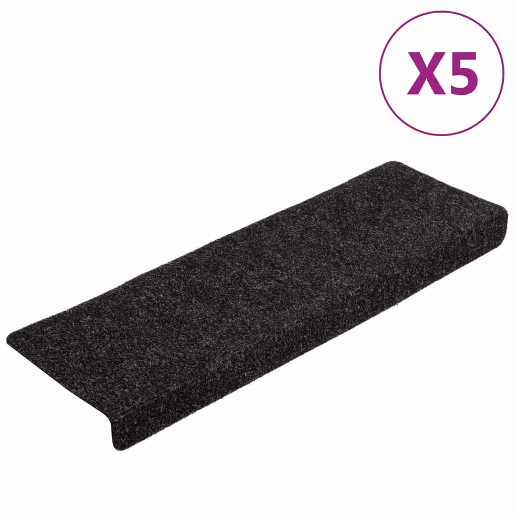 Berkfield Home Non-Slip Needle Punch Stair Mats, 5 Pack, Black, W/D/H: 65 x 21 x 4 cm – 2