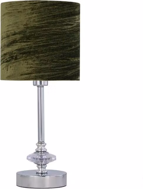 First Choice Lighting Chrome Jewelled Table Lamp with Green Crushed Velvet Shade in Silver