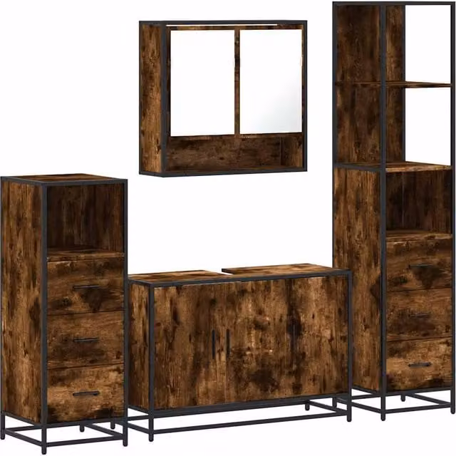 Berkfield Home 4-Piece Industrial Bathroom Furniture Set in Smoked Oak and Brown