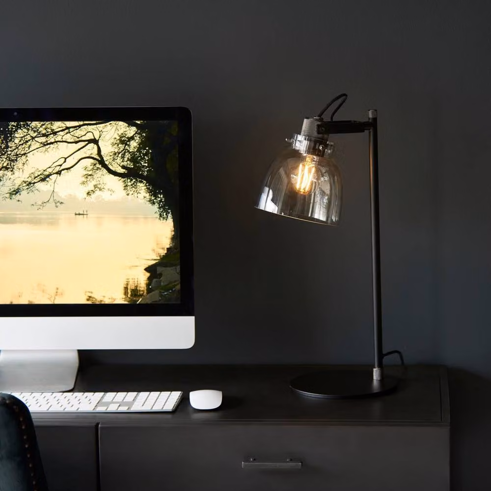 Netlighting Urban Adjustable Desk Task Lamp with Smokey Grey Tinted Glass and Black Chrome Metal Base, E27 – 3