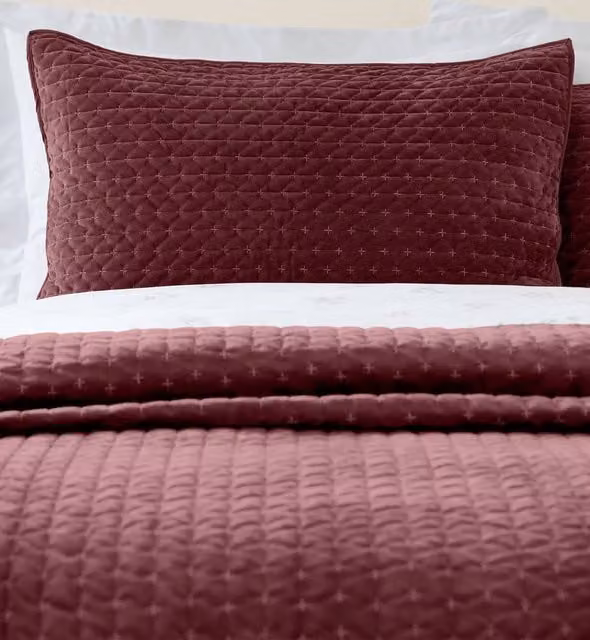 Bianca Attica Velvet Embroidered Pillow Sham Pair in Red – 1