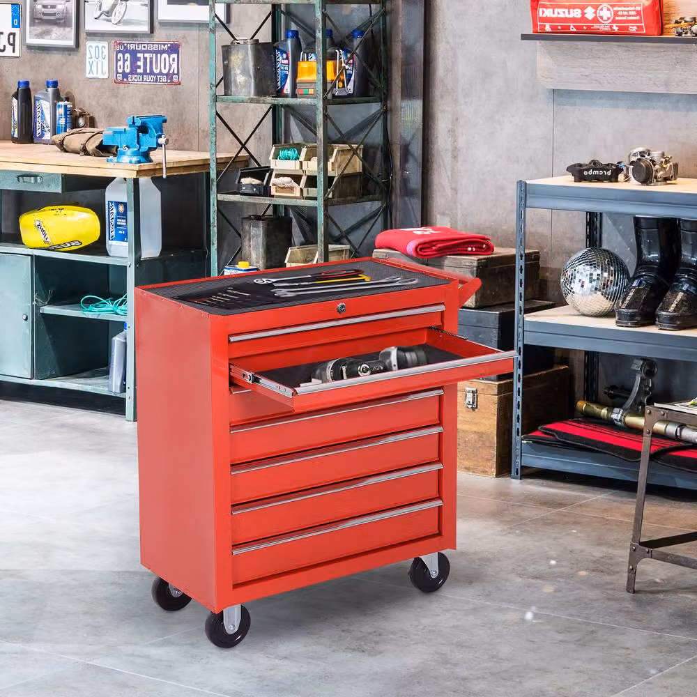 STILVORA 7 Drawer Steel Tool Chest Trolley with Lockable Wheels, Red – 2