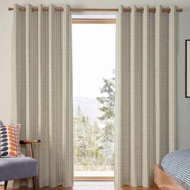 Orla Kiely Tiny Stem Made to Measure Blackout Eyelet Curtains in Beige Cotton