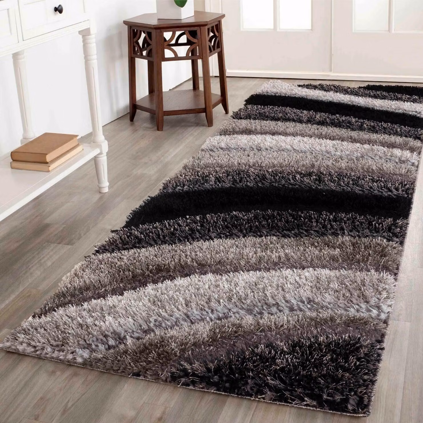 Desire Rugs Modern Soft Waves Shimmer Shaggy Area Rug in Grey, W: 80 cm, L: 150 cm – 5