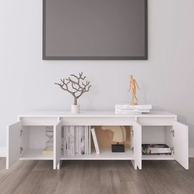Berkfield Home White TV Cabinet in Engineered Wood W/D/H: 120 x 30 x 40.5 cm