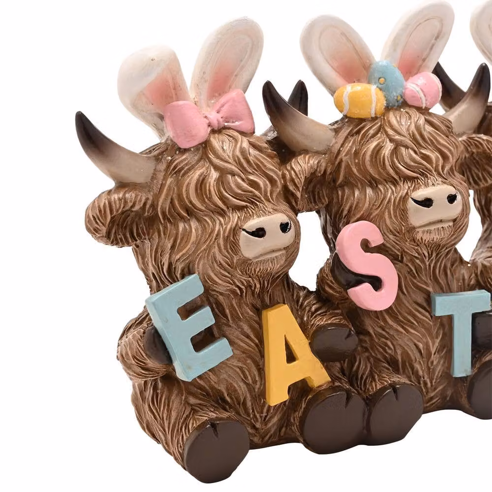 Eggs-traordinary Gift Co Highland Cows Easter Ceramic Figurine in Brown and Multicolour – 3